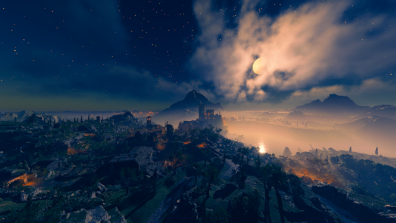 A view of Wyrm's rock from the hills above Baldur's Gate